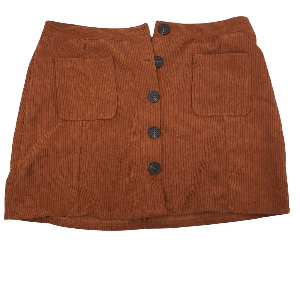 Wdirara Women's Skirt Button Front Brown Corduroy Extra Large